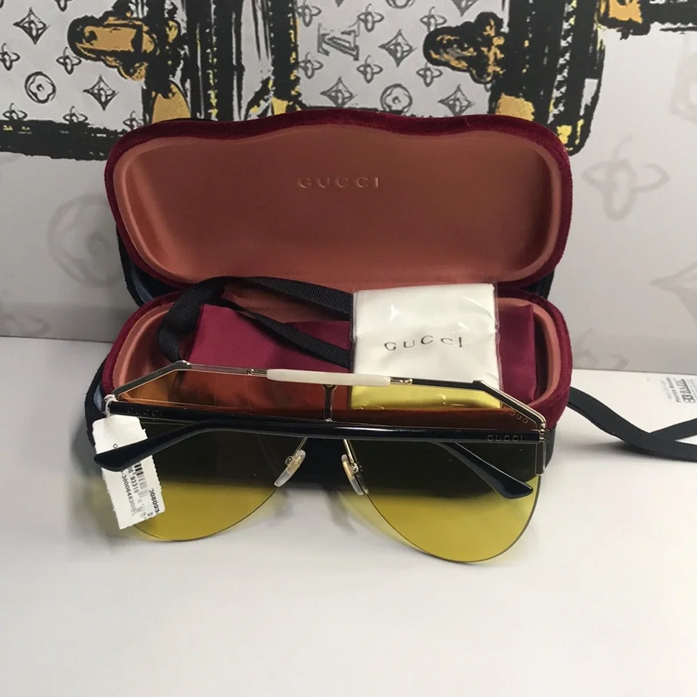 New Authentic Gucci Yellow Lens Sunglasses GG0584s 004